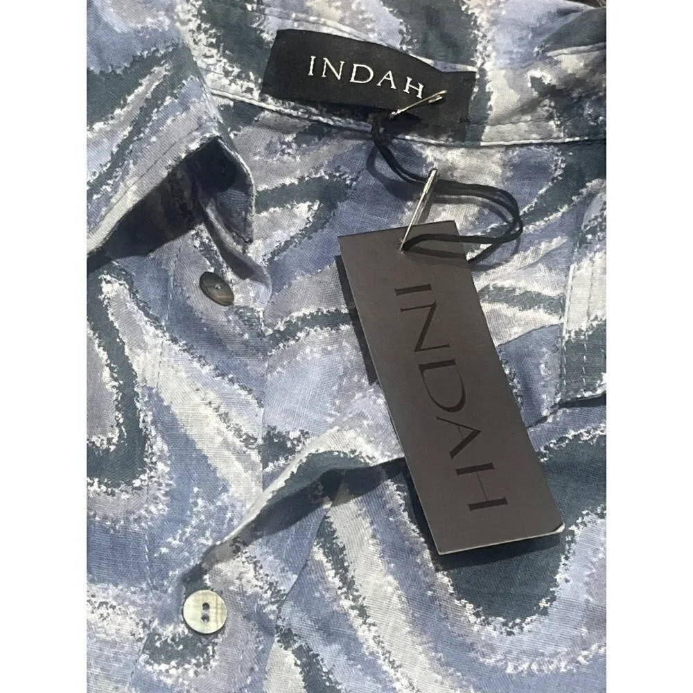 Indah Como Oversize Button Up Shirt in Imagine Blue Small New Womens Blouse